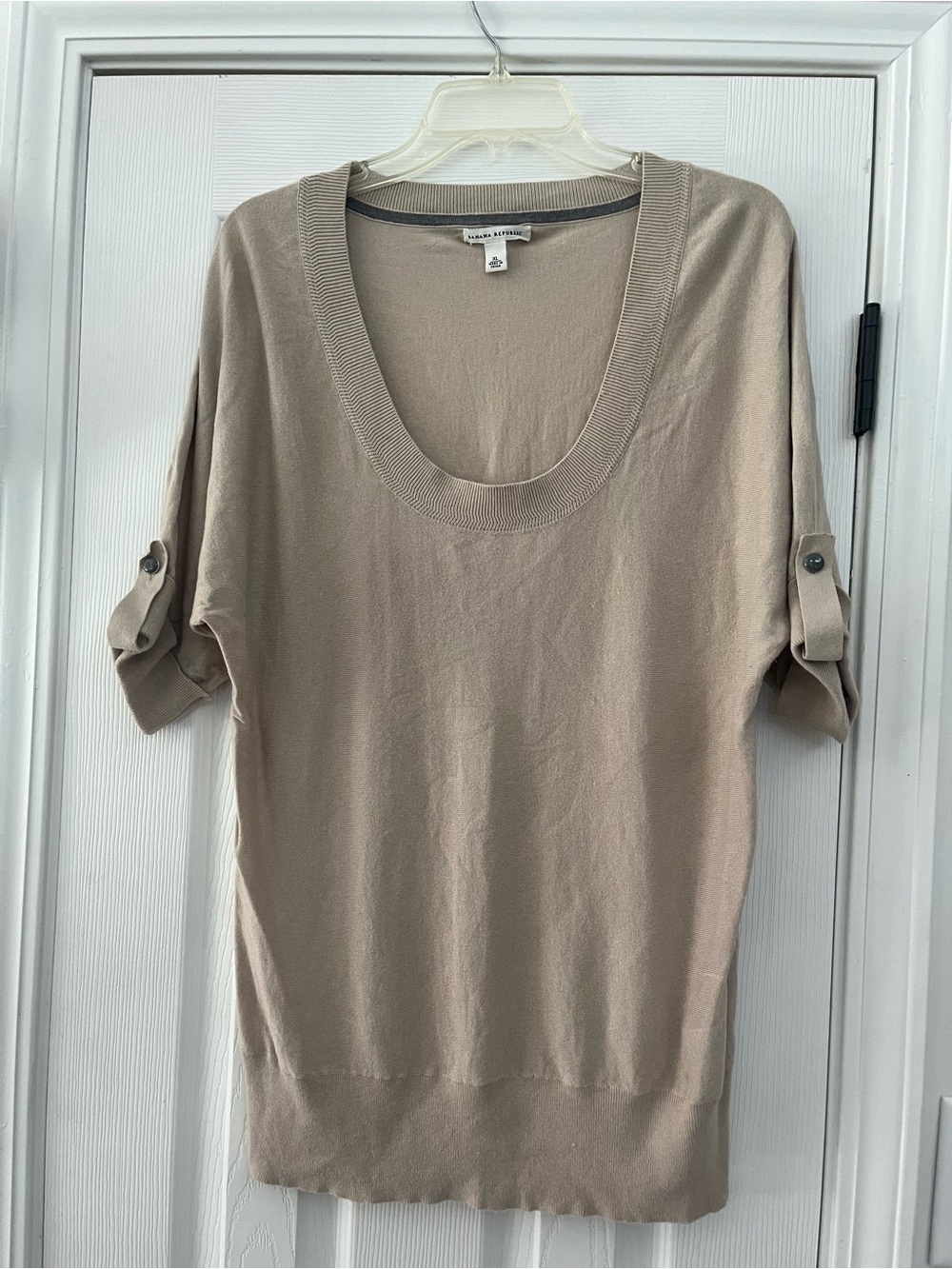 Banana Republic Taupe Scoop Neck Cotton Wool Blend Short Sleeve Sweater